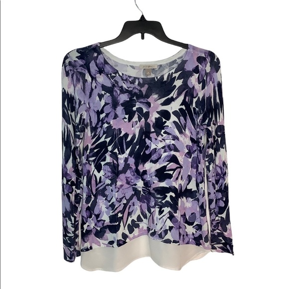 Women's Roz & Ali M Medium 8 - 10 Sweater Crew Floral Flowers Purple Colorful - Picture 2 of 8